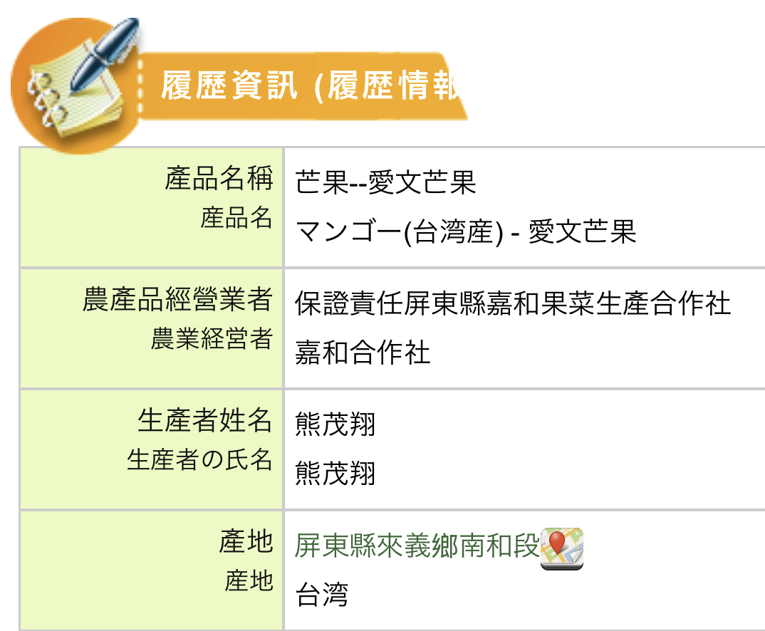 台灣芒果產銷履歷
