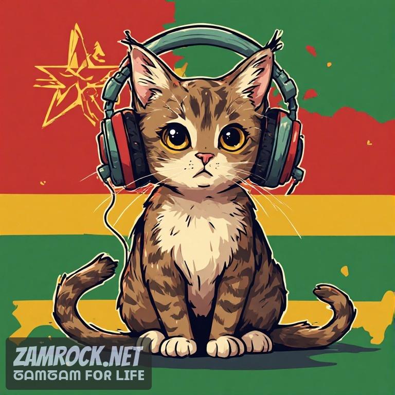 Cat with Zambia flag colors — green, red, black, and orange